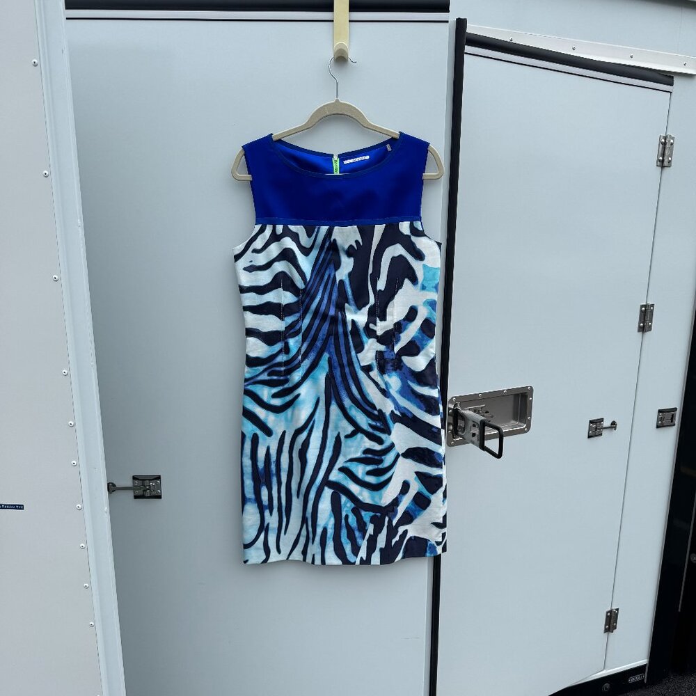 T Tahari Blue & Zebra Print Sleeveless Dress - Size 12 (US), 16 (UK), 48 (IT)